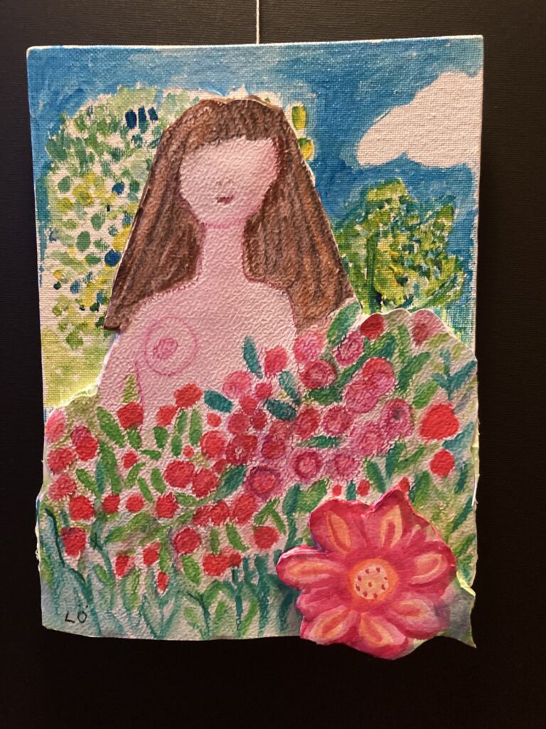 Målning med kvinna och blommor, skapad av Lena Öberg